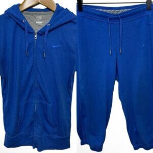 Nike The Athletic Department Blue Short Sleeve Hoodie & Cropped Joggers Combo S